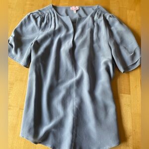Joie silk top, cadet blue (grey blue), size small.